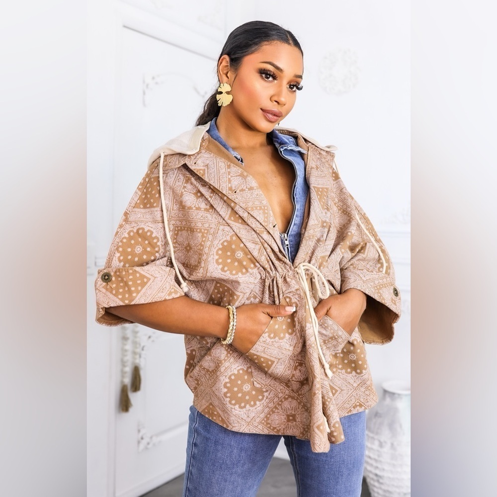 Stylish Tan Patterned Jacket - Picture 1 of 3